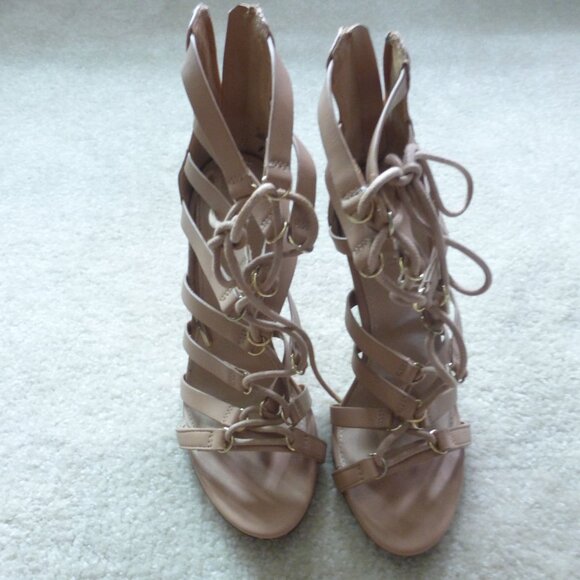 FOREVER 21 nude lace up strappy cage heels - Picture 2 of 8